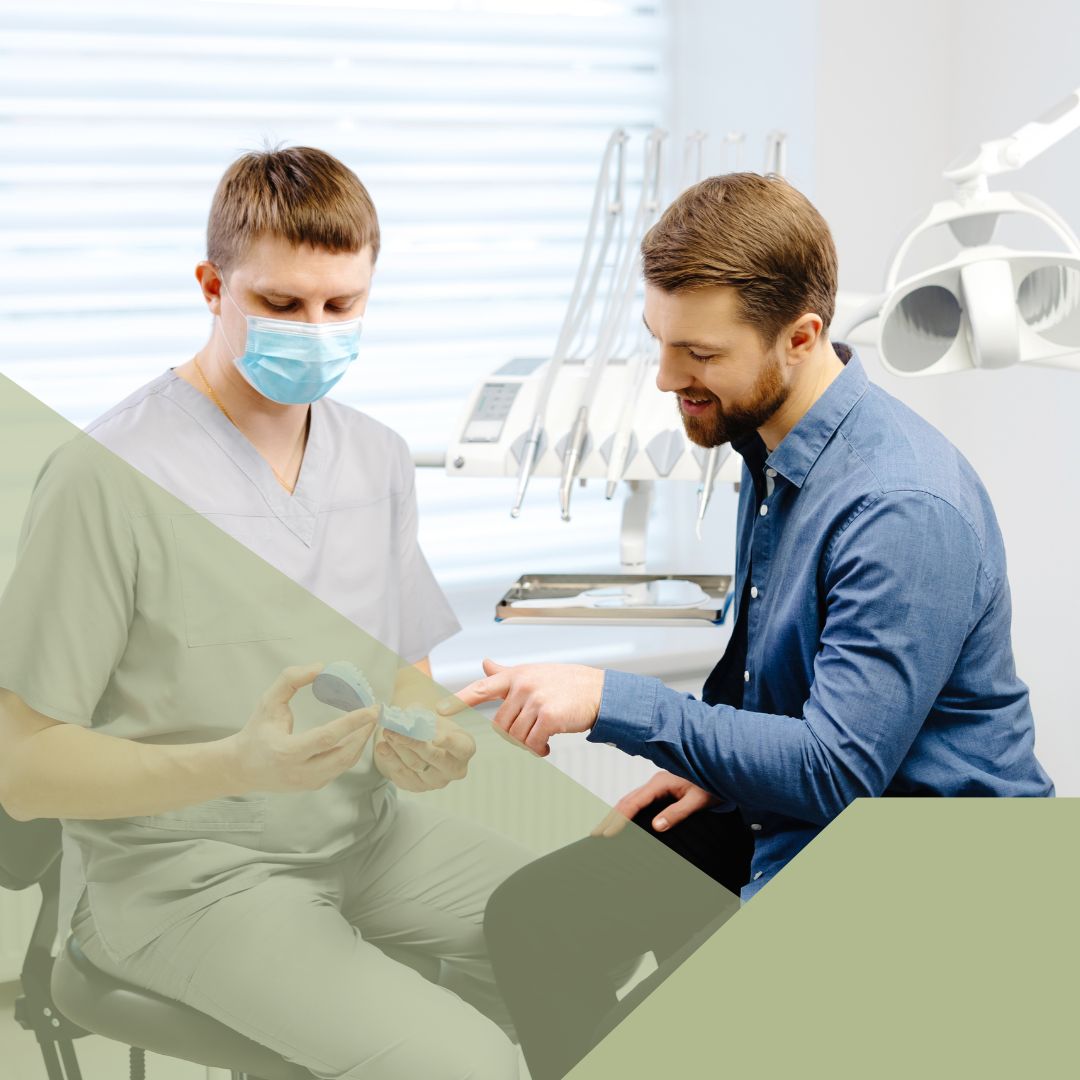 patient speaking with dental assistant