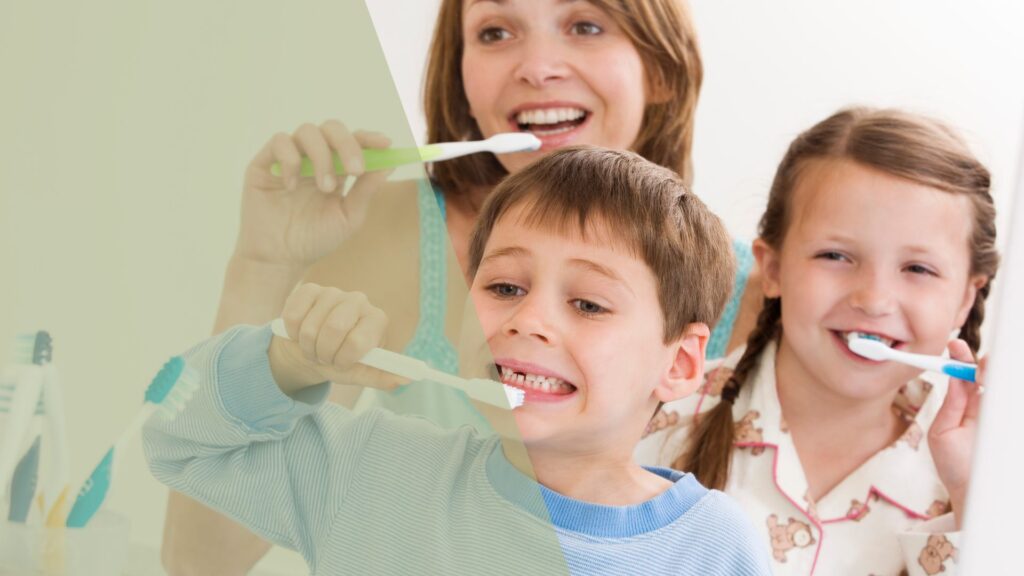 smiling kids brushing their teeth