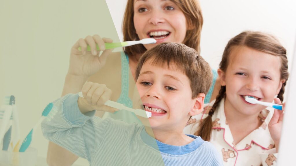 smiling kids brushing their teeth