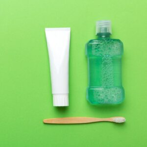 toothpaste, mouthwash and toothbrush