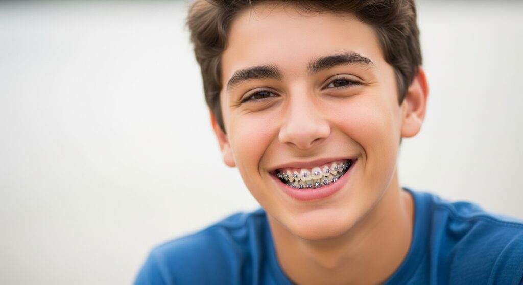 A teenage boy smiling with braces