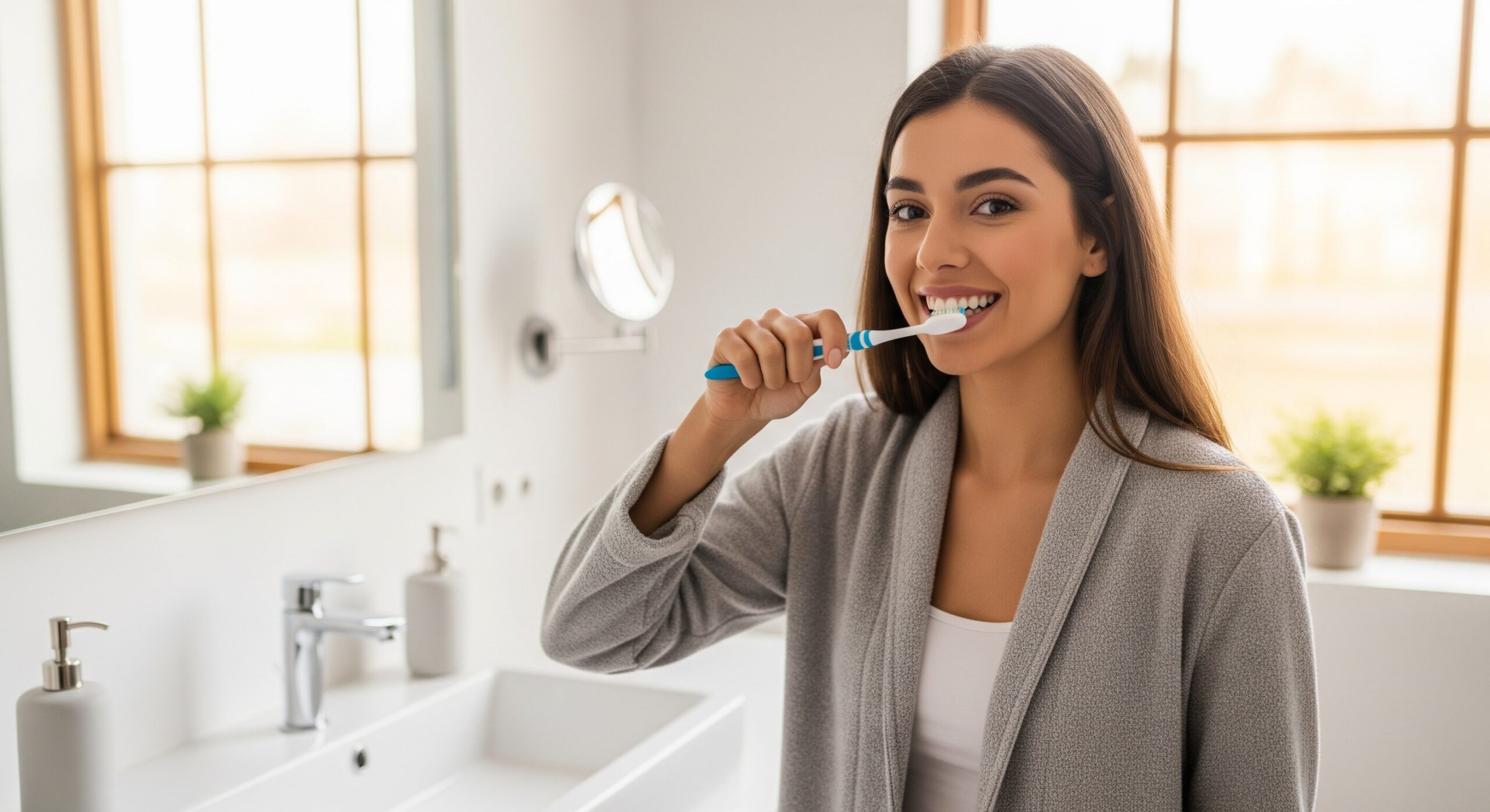 Woman brushing her teeth