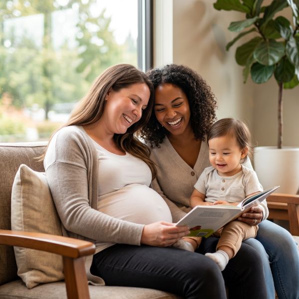 pregnant woman and woman and child